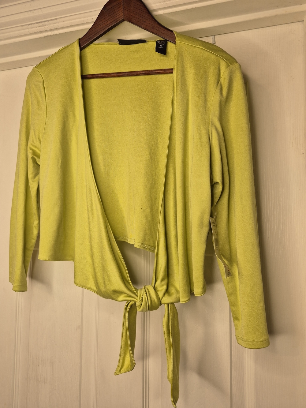 Valerie Stevens Lime Green Tie-Front Cropped Top Silk Blen Medium